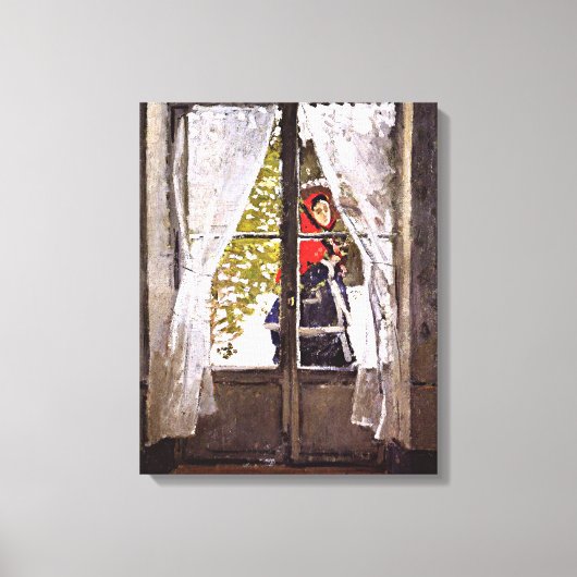 Monet - De Rode Sjaal, Impressionisme Canvas Afdruk (Voorkant)