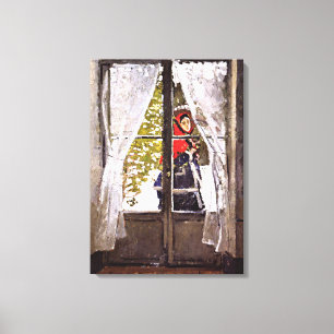 Monet - De Rode Sjaal, Impressionisme Canvas Afdruk