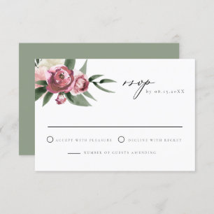 Monet - Dusty Pink Floral Garden Wedding RSVP Kaart