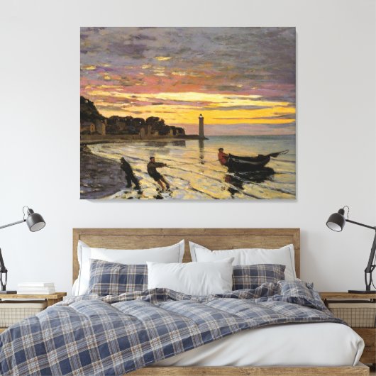 Monet - Een Boat Ashore, mooie kunst, Canvas Afdruk (Insitu (Slaapkamer))
