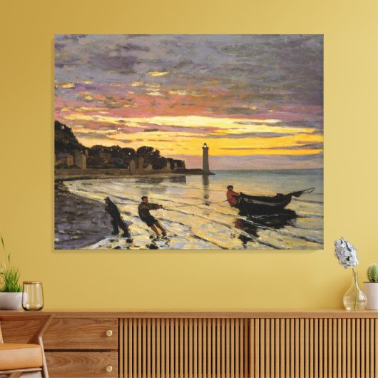 Monet - Een Boat Ashore, mooie kunst, Canvas Afdruk (Insitu (Woonkamer))