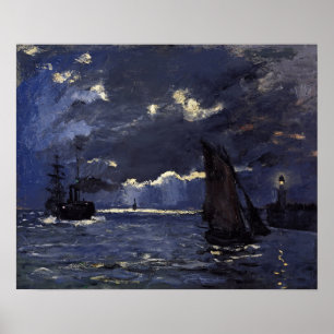 Monet - een zeeschip dat op motorlicht wordt gepla poster