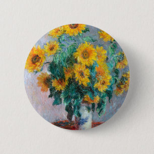 Monet France Bouquet Sunflower Impressionist Peop Ronde Button 5,7 Cm