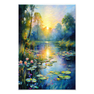 Monet-geïnspireerde Lily Pond bij Sunrise Impressi Foto Afdruk