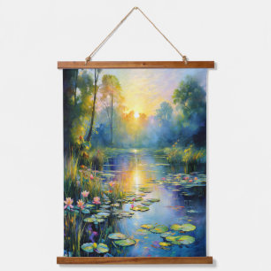 Monet-geïnspireerde Lily Pond bij Sunrise Impressi Hangend Wandkleed
