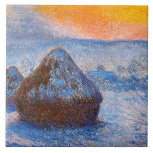 Monet - Graanschoven bij zonsondergang, Sneeuw Eff Tegeltje