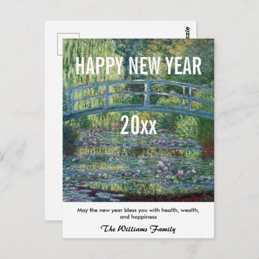 Monet - Happy New Year en Water Lily Passer Briefkaart (Voorkant / Achterkant)