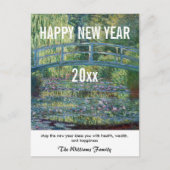 Monet - Happy New Year en Water Lily Passer Briefkaart (Voorkant)