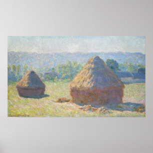 Monet - Hooibergen einde van de zomer Poster
