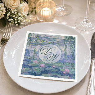 Monet Huwelijks Monogram Waterlelies Bloemig Servet