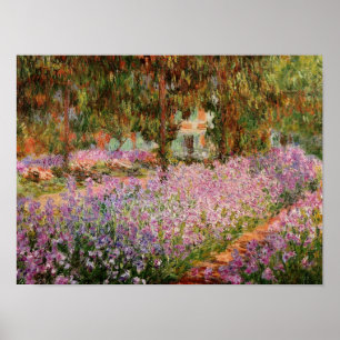 Monet - Irises in het Poster van de tuin van Monet