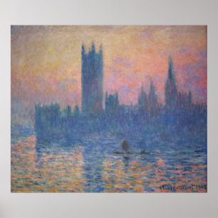 Monet - Kamers van het Parlement op zonsondergang Poster