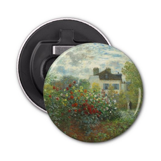Monet Kunstenaars Tuin in Argenteuil Schilderij Button Flesopener (Voorkant)