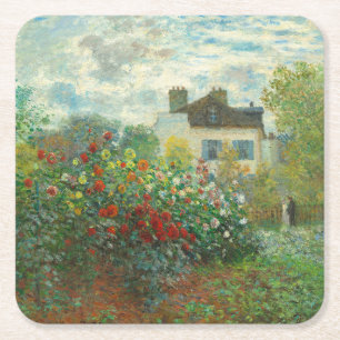 Monet Kunstenaarstuin in Argenteuil Schilderij Vierkante Kartonnen Onderzetter
