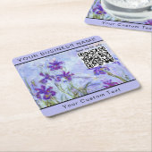 Monet - Lila Irises / Iris Mauves - QR-code Vierkante Kartonnen Onderzetter (Schuin)