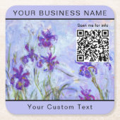 Monet - Lila Irises / Iris Mauves - QR-code Vierkante Kartonnen Onderzetter (Voorkant)