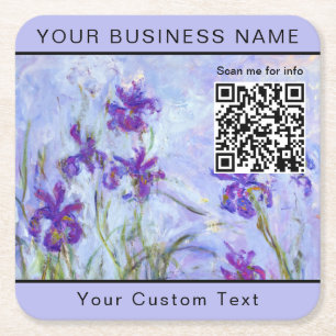 Monet - Lila Irises / Iris Mauves - QR-code Vierkante Kartonnen Onderzetter
