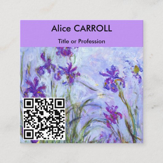 Monet - Lila Irises / Iris Mauves - QR-code Vierkante Visitekaartje (Voorkant)