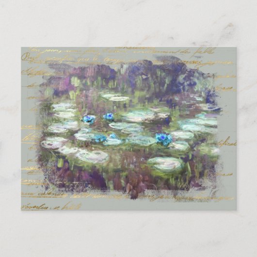 ** Monet Lily Pads Pond Old Gold Handwriting AR23 Briefkaart (Voorkant)