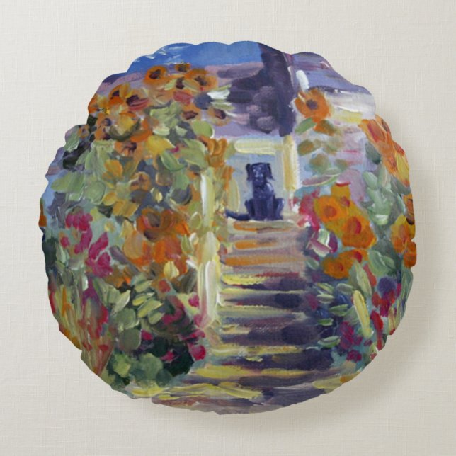 Monet met Lab Pillow Rond Kussen (Voorkant)