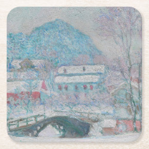 Monet - Noorwegen, het dorp Sandviken in de sneeuw Vierkante Kartonnen Onderzetter