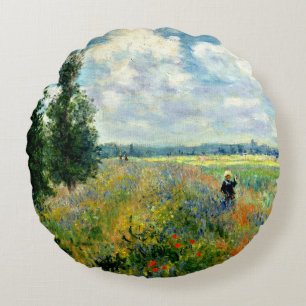 Monet - Papaver veld, Argenteuil Rond Kussen