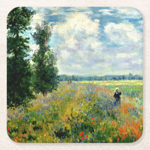 Monet - Papaver veld, Argenteuil Vierkante Kartonnen Onderzetter