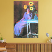 Monet - Portret van Suzanne Hoschede, Zonnebloemen Canvas Afdruk (Insitu (Woonkamer))