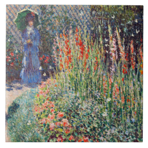 Monet - ronde bloembed, beroemd schilderij, tegeltje