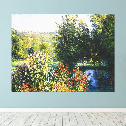 Monet - Rozen in de tuin van Montgeron Canvas Afdruk (Insitu (Houten vloer))