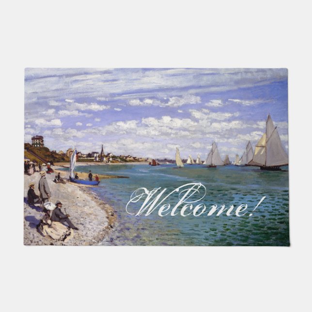 Monet Sailboot Beach Impressionisme Welkom Doormat Deurmat (Voorkant)