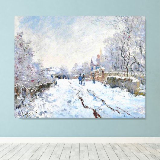 Monet - Sneeuwscène in Argenteuil Canvas Afdruk (Insitu (Houten vloer))