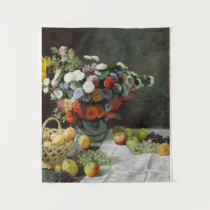 Monet  stilleven met bloemen en fruit wandkleed