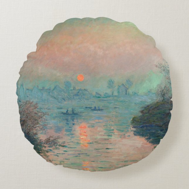 Monet Sunset Seine Fine Art Impressionisme Rond Kussen (Voorkant)