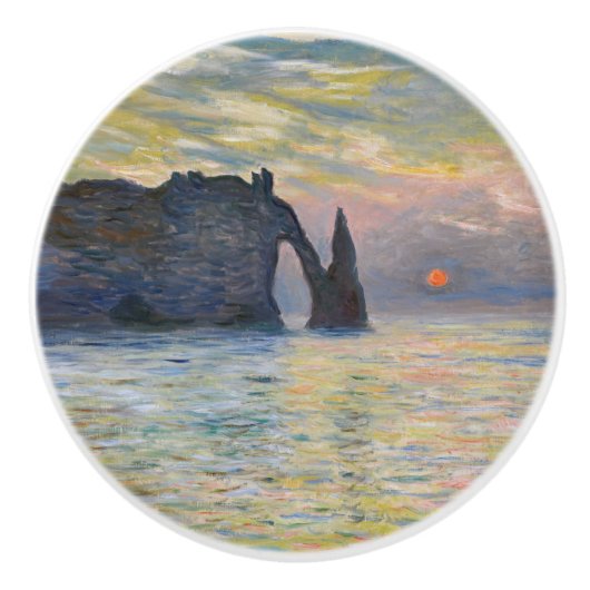 Monet - The Manneport, Cliff at Etretat, Sunset Keramische Knop (Voorkant)