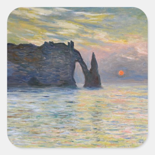 Monet - The Manneport, Cliff at Etretat, Sunset Vierkante Sticker (Voorkant)