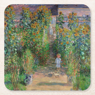 Monet Tuin Vetheuil Impressionistisch Schilderij Vierkante Kartonnen Onderzetter