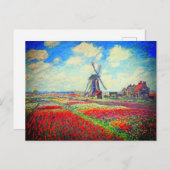 Monet Tulips Windmill Aankondigingskaart (Voorkant / Achterkant)