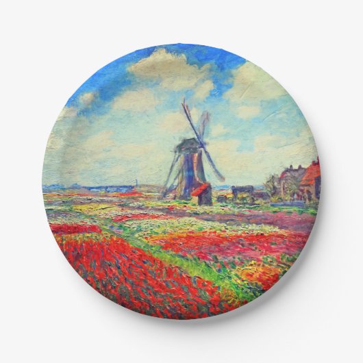 Monet Tulips Windmill Papieren Bordje (Voorkant)