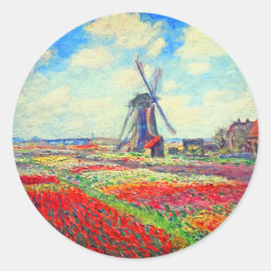 Monet Tulips Windmill Ronde Sticker