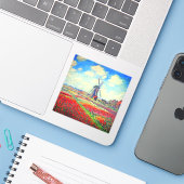 Monet Tulips Windmill Sticker (Laptop met iPhone)