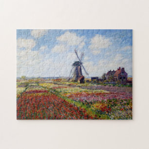 Monet veld van tulpen met windmolen legpuzzel