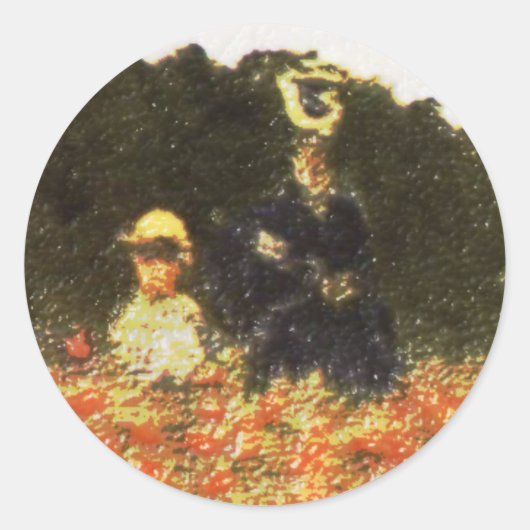 Monet - vrouw en zoon ronde sticker (Voorkant)