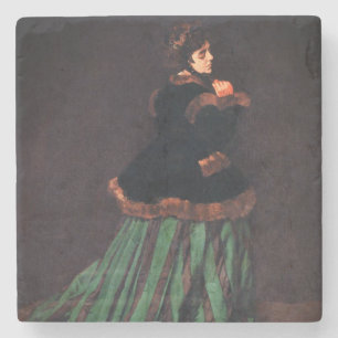 Monet Vrouw in groene jurk Stenen Onderzetter