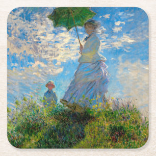 Monet Vrouw Parasol Impressionisme Vierkante Kartonnen Onderzetter