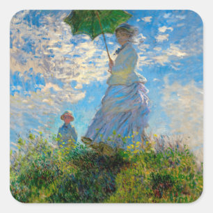 Monet Vrouw Parasol Impressionisme Vierkante Sticker