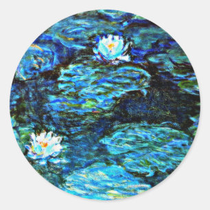 Monet - Waterlelies Blauw, beroemd schilderij Ronde Sticker