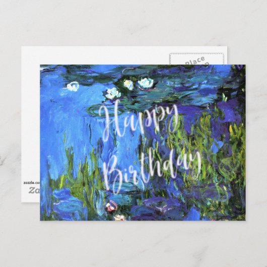 Monet - Waterlelies, blauw indigo, verjaardagswens Briefkaart (Voorkant / Achterkant)