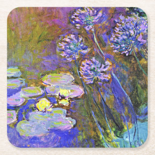 Monet - Waterlelies en Agapanthus Vierkante Kartonnen Onderzetter