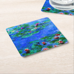 Monet - Waterlengen (rood) Vierkante Kartonnen Onderzetter